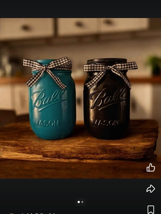 Ball Mason Jar Pair - Teal and Black Decorative Jars